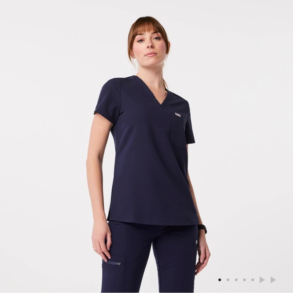Figs Tops - Figs Dark Blue V-Neck Short Sleeve Top